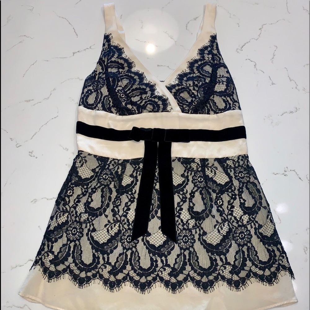 Tracy Reese Lace Black Velvet Bow Sleeveless Top